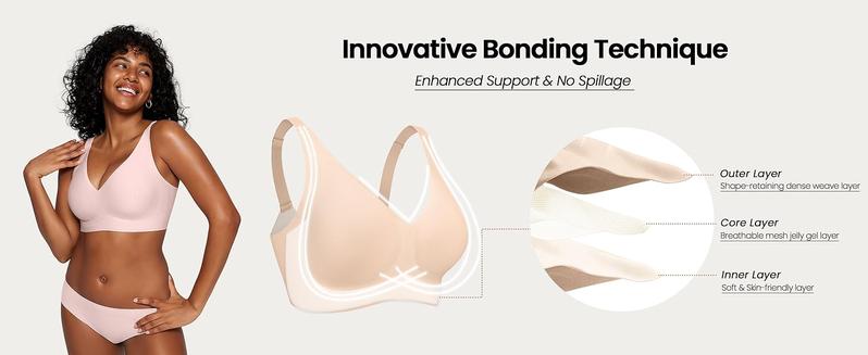 OEAK Women's Seamless Bras Deep V Wireless Plus Size Full Coverage Push Up Comfort Bras No Underwire Supportive Bra Soft Breathable Sleep Bralettes