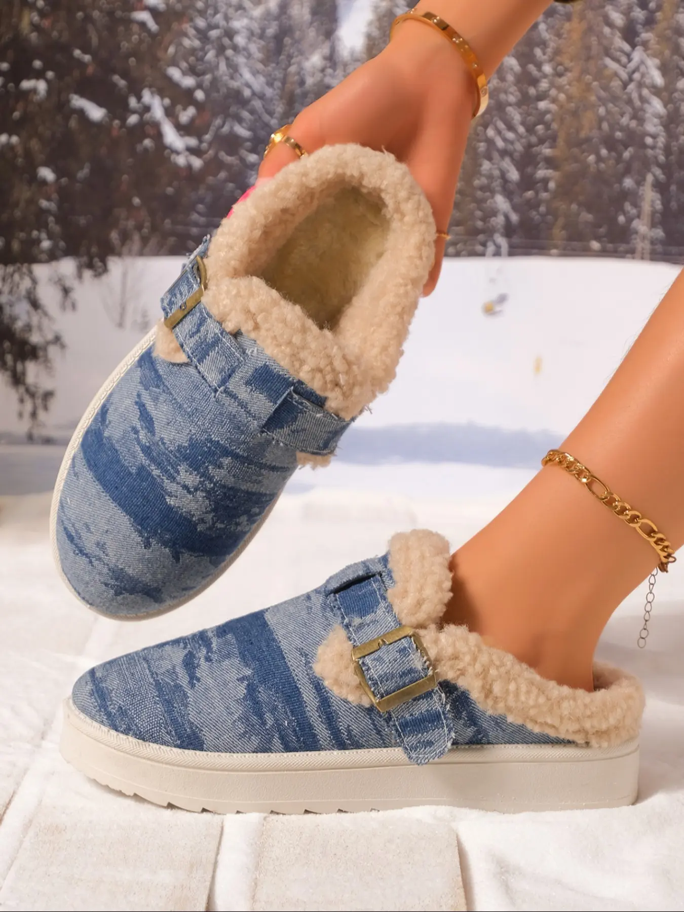 Women's Fashion Warm Slippers, Comfortable Daily Wear Shoes, Thick Sole Open-Toe Slip-On Loafers, All-Season Stylish Design Gift