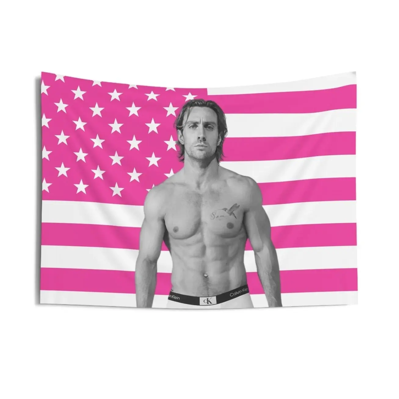 Shirtless Aaron Taylor-Johnson Pink Flag Tapestries, Aaron Taylor-Johnson Indoor Wall Tapestries