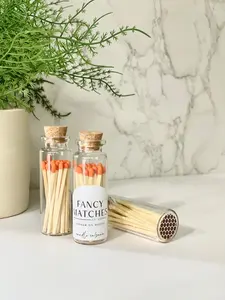 Orange Tip Match Set - 25 CT Glass Vial Match Holder with Cork Vial Cap, Candle Accessory, Home Supplies Organiser, Glass Jar Bottle + Striker