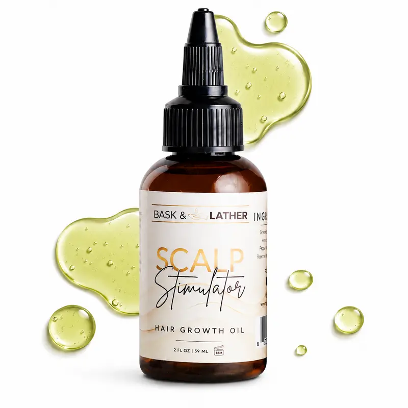 BASK AND LATHER Scalp Stimulator Hair Growth Oil - Lightweight Rosemary & Mint Blend for Thicker, Fuller Hair, Alopecia Support & Hair Regrowth