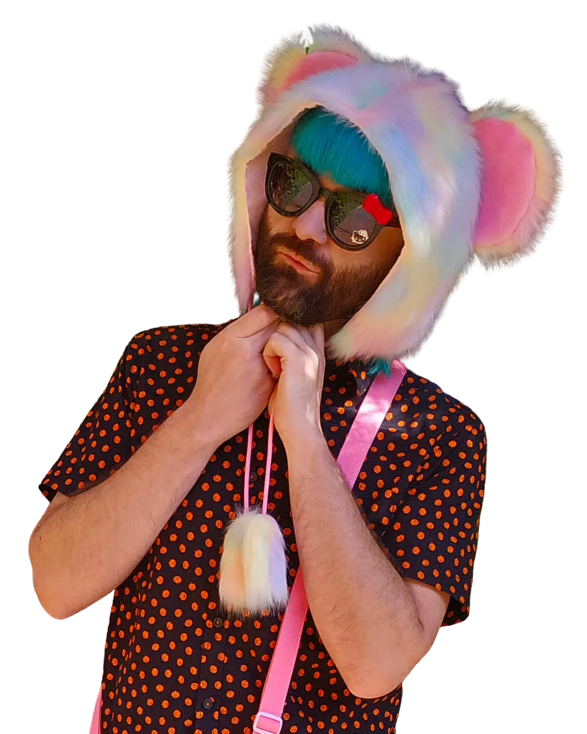 Atomic Laundry Apparel Pastel Rainbow Faux Fur Bear Mouse Hat with Large Adorable Ears and Fluffy Pom Poms One Size Fits All Teen Adult