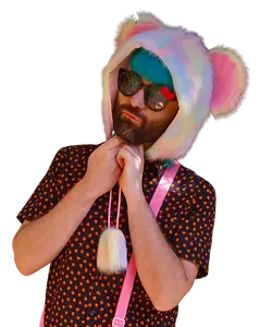 Atomic Laundry Apparel Pastel Rainbow Faux Fur Bear Mouse Hat with Large Adorable Ears and Fluffy Pom Poms One Size Fits All Teen Adult