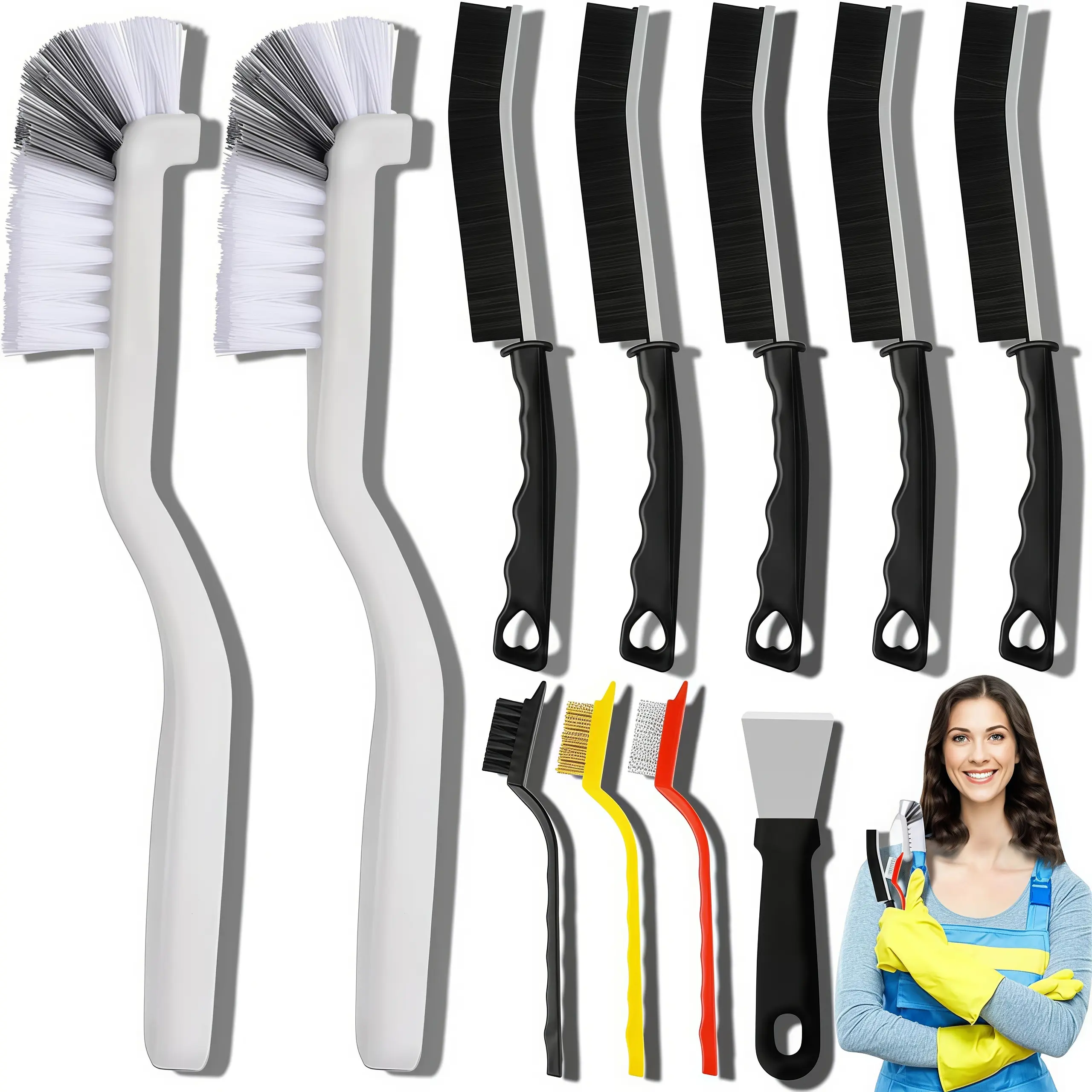 LMMAKE 1SET Crevice Cleaning Brush Kit - Hard Bristle Hangable Household Cleaning Tool for Deep Clean, Bathroom Window Track & Kitchen Use