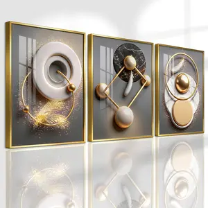 3 Counts Aluminum Alloy Framed Painting, Abstract Geometric Gold And Marble Art Pictures, Home Decor Products, Home Decoration For Living Room, Bedroom, Hallway Wall Decor, Odorless Print Artwork, Perfect Gift For Friends And Family