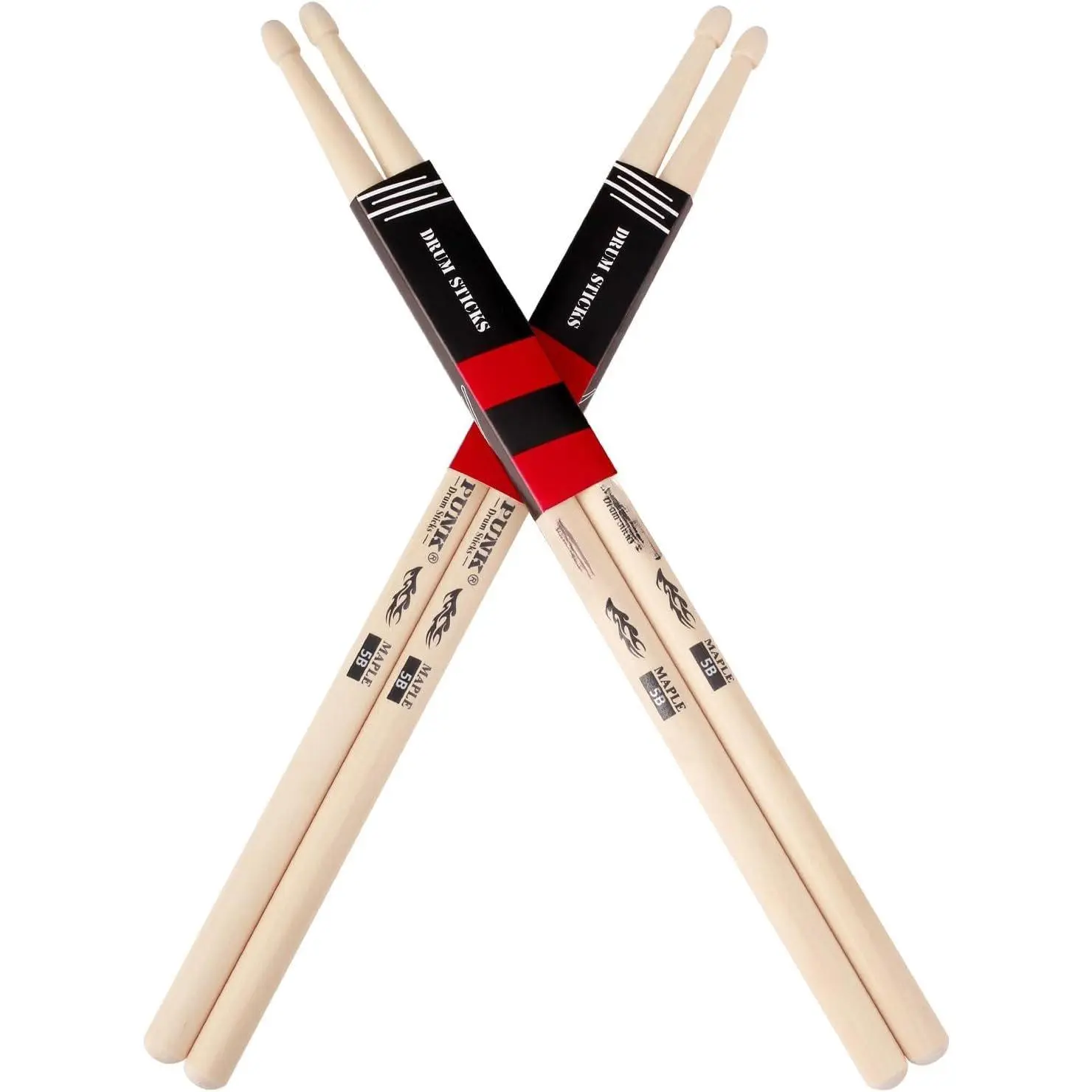 Drum Sticks 5B Maple  Tip DrumStick,2 Pairs Drum Stick Ideal for Drummers of  Levels,  for Drums, Percussion and Practice(5B-Two Pairs)