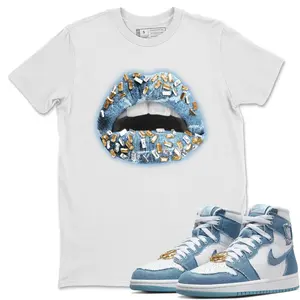 Unisex T-shirt to match Jordan 1 Denim - Lips Jewel. 100% Cotton for Casual Wear. Comfortable Summer Unisex T-Shirt to match Jordan Sneaker. Streetwear Style. urban outfitters