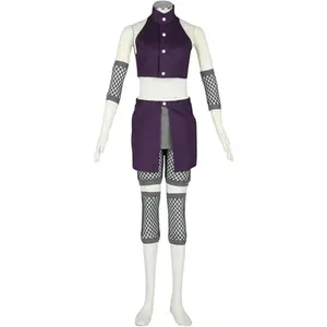 Ino Yamanaka Purple Top Skirt Shorts Cosplay Costume Set with Mesh Arm Sleeves Leg Straps for Comic Con