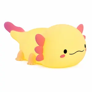 Cute Axolotl Night Light for Kids, USB-C Rechargeable Silicone Bedside Lamp with 2 Brightness Modes, 20-Min Timer, Soft Warm Glow Nursery Lamp for Bedroom Decor