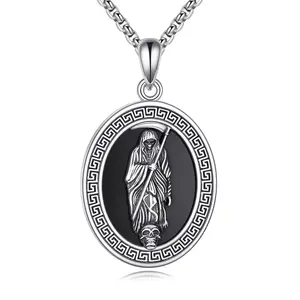 YFN Santa Muerte Necklace for Men Women 925 Sterling Silver Black Onyx Santa Muerte Pendant Necklace Warrior Protect Us Amulet Jewelry Gift for Men Father