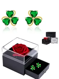 Women's Elegant Emerald Jewelry Clover Earrings, 925 Silver Needle Studs with Rose Gift Box, Perfect for Daily Wear, Parties, Weddings, Holidays