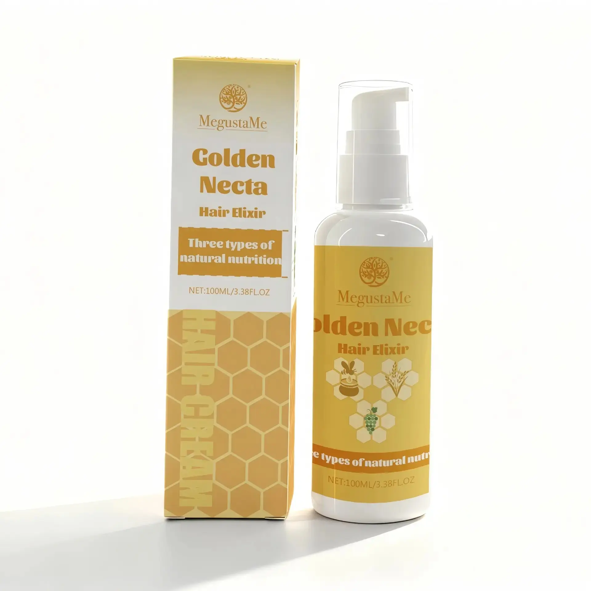 MegustaMe Golden Necta Hair Elixir - Haircare Hair Solution for Moisturizing, Split End Repair, Frizz Control, Damage Fix - Gentle for Sensitive Scalps - Glossy Long-Lasting Shine - 100ml