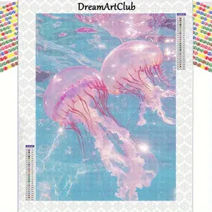 Dream Jellyfish 5D DIY Diamond Painting Kit, 11.81x15.75 Inch Round Drill Embroidery Art Set, Soft Canvas & Tools Included