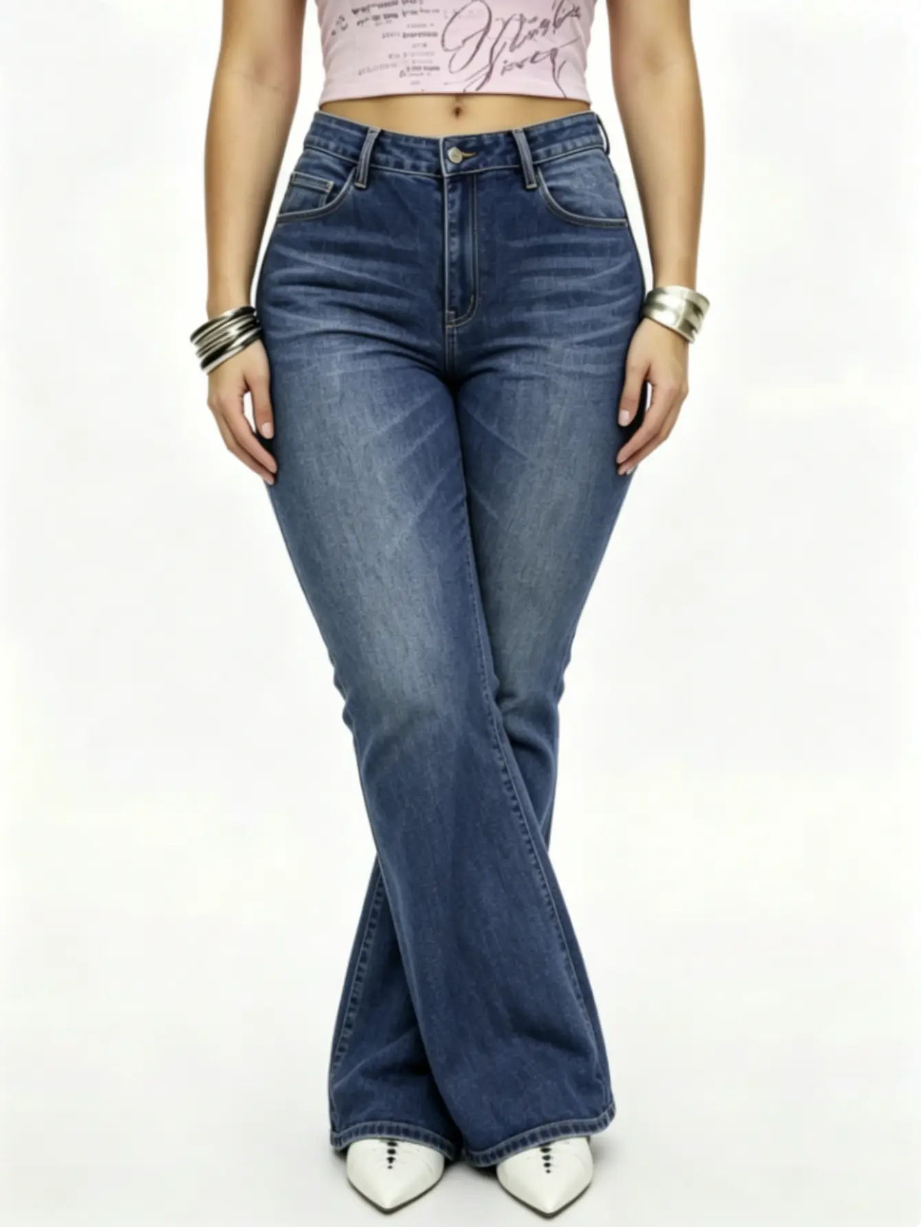 [Plus Size] Women's Casual Comfy High Waist Denim Stretch Flared Leg Jeans,Simple Style Multi-pocket Denim Trousers for Women,Classic Women's Pants, Daily Urban Fashion Wear for All Seasons.