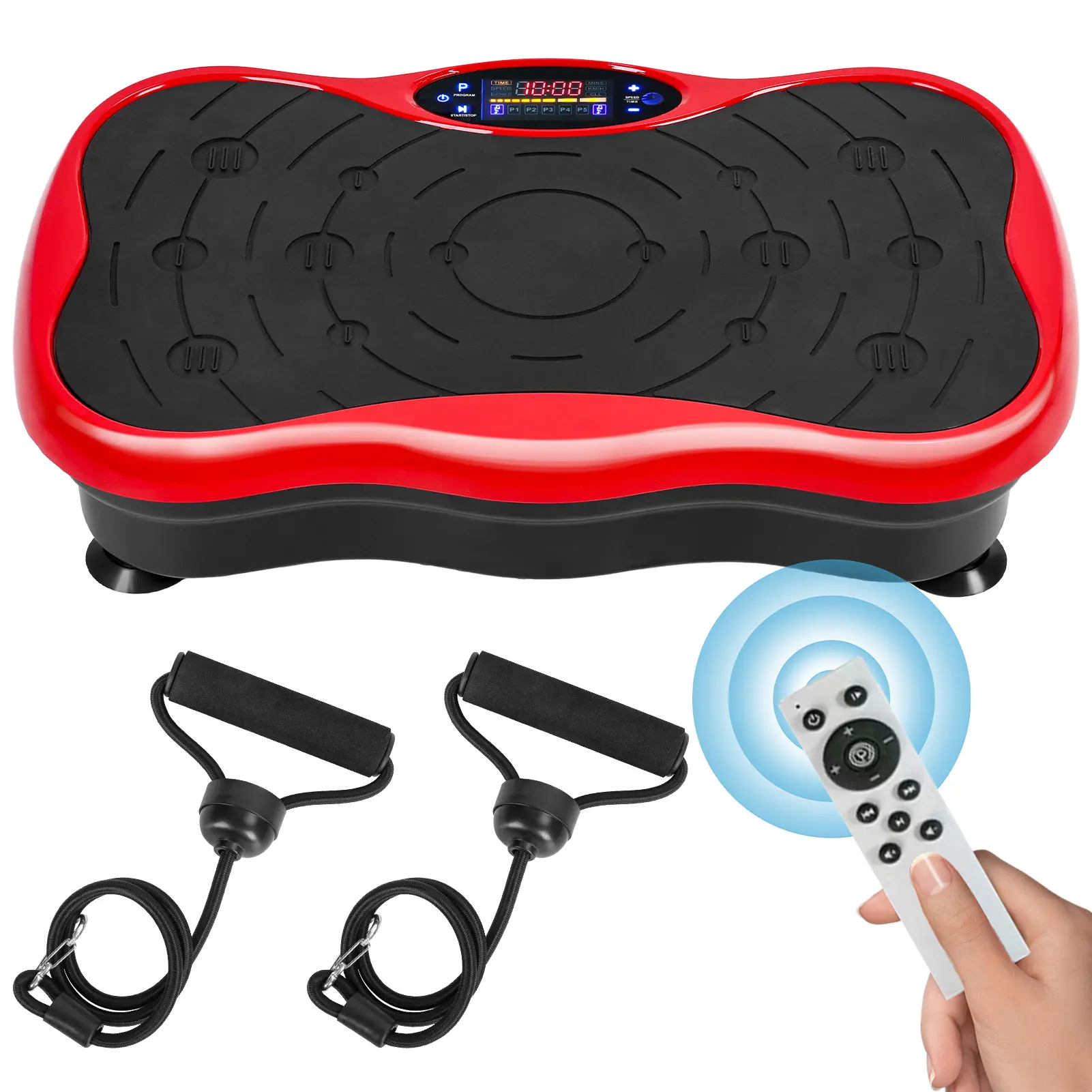 Vibrating Plate Machine, Power Waver Vibration Plate Exercise Machine for Lymphatic Drainage, Whole Body Vibration Plate Machine with Resistant Band, Weight Loss Shaping Toning Home Gym Equipment