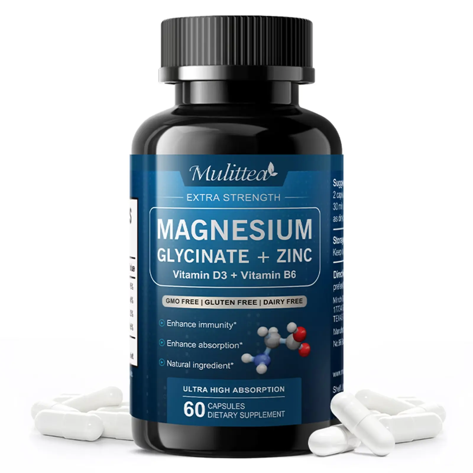 Mulittea Magnesium Glycinate 500mg with Zinc, Vitamin D3 & B6, High Absorption Magnesium Supplement, Supports Muscle Recovery, Sleep & Immune Health