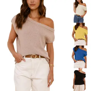 Kingapril Womens Off Shoulder Sweater Y2K Short Sleeve Ribbed Knit Pullover Date Night Top Blouse