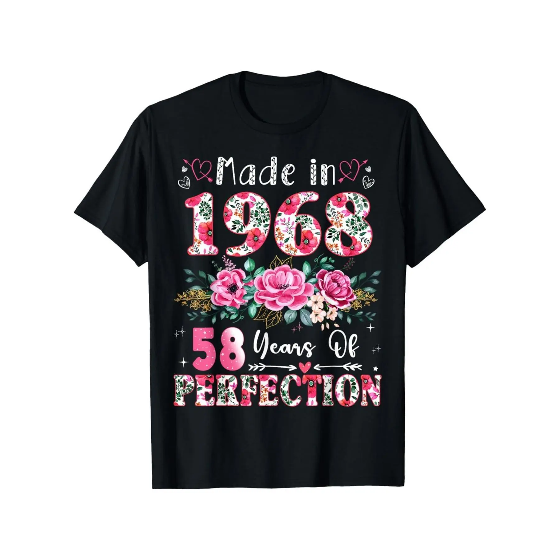 [100% Cotton] 100% Cotton58 Year Old Made in 1968 Floral 58th Birthday Women T-Shirt |   Comfort Fit Men'S Tee, Crew Neck, Ultra Soft, Breathable, Moisture Wicking, Casual Summer Tee, Must-have Fashionable Tee