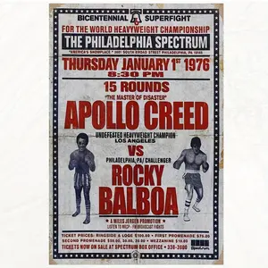 1 Piece Frameless Rocky Balboa vs. Apollo Creed Boxing Movie Poster - 1976 Retro World Heavyweight Champion Classic Canvas Wall Art, Vintage Unframed Art Print, 30.48x 40.72cm Home Office Decoration, Bold Text Art, 2D Graphic Design, Room Decoration