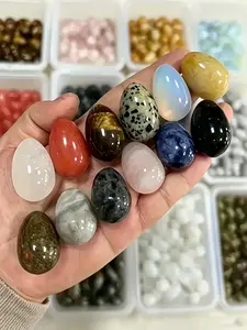 12-Piece Stress Relief Stone Eggs, Polished Gemstone Crystals for Anxiety Relief, Meditation, Reiki Therapy, Chakra Balance, Easter Decor