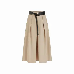 Cider Mid Rise Zipper Maxi Skirt With Belt