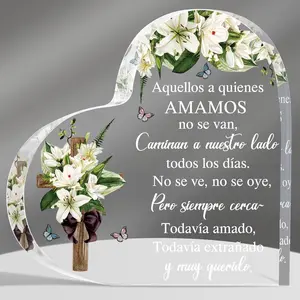 Acrylic Heart Bereavement Gift, Sympathy Memorial Keepsake for Lost Loved Ones, Spanish Style Table Decor, Acrylic Display for Mom Dad Grandma Friend