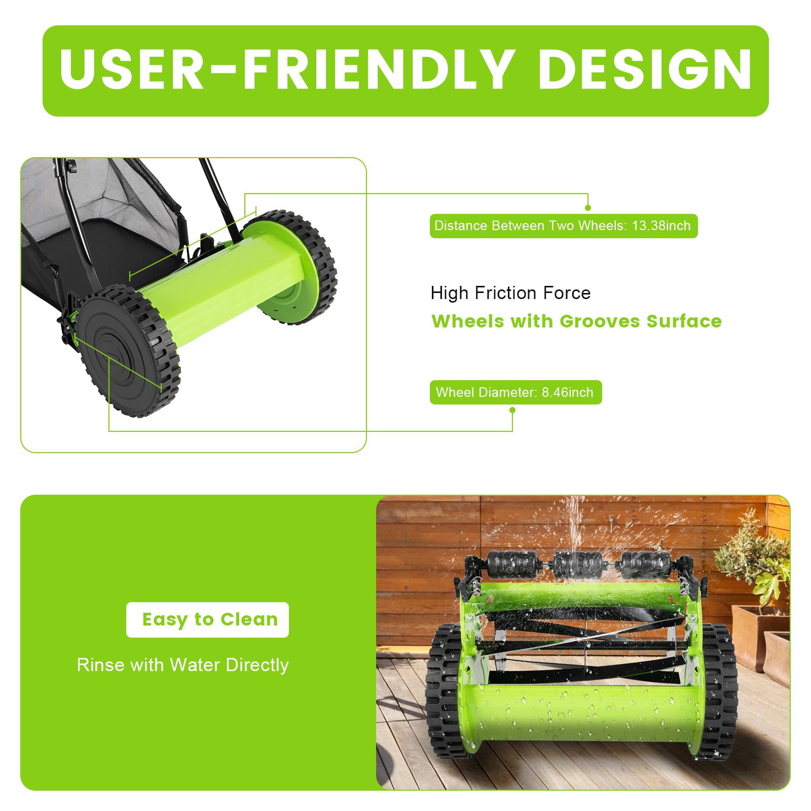 12 Inch Manual Push Reel Lawn Mower with Collection Bag for Small Yard Grass home essentials