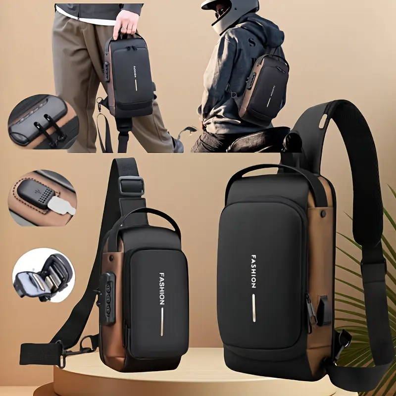 Multifunctional Password Lock Crossbody Bag, Anti Theft Sling, Anti-Theft Design, Fashionable Durable Fabric, Multiple Compartments, Adjustable Strap, Multifunctional Portable Bag