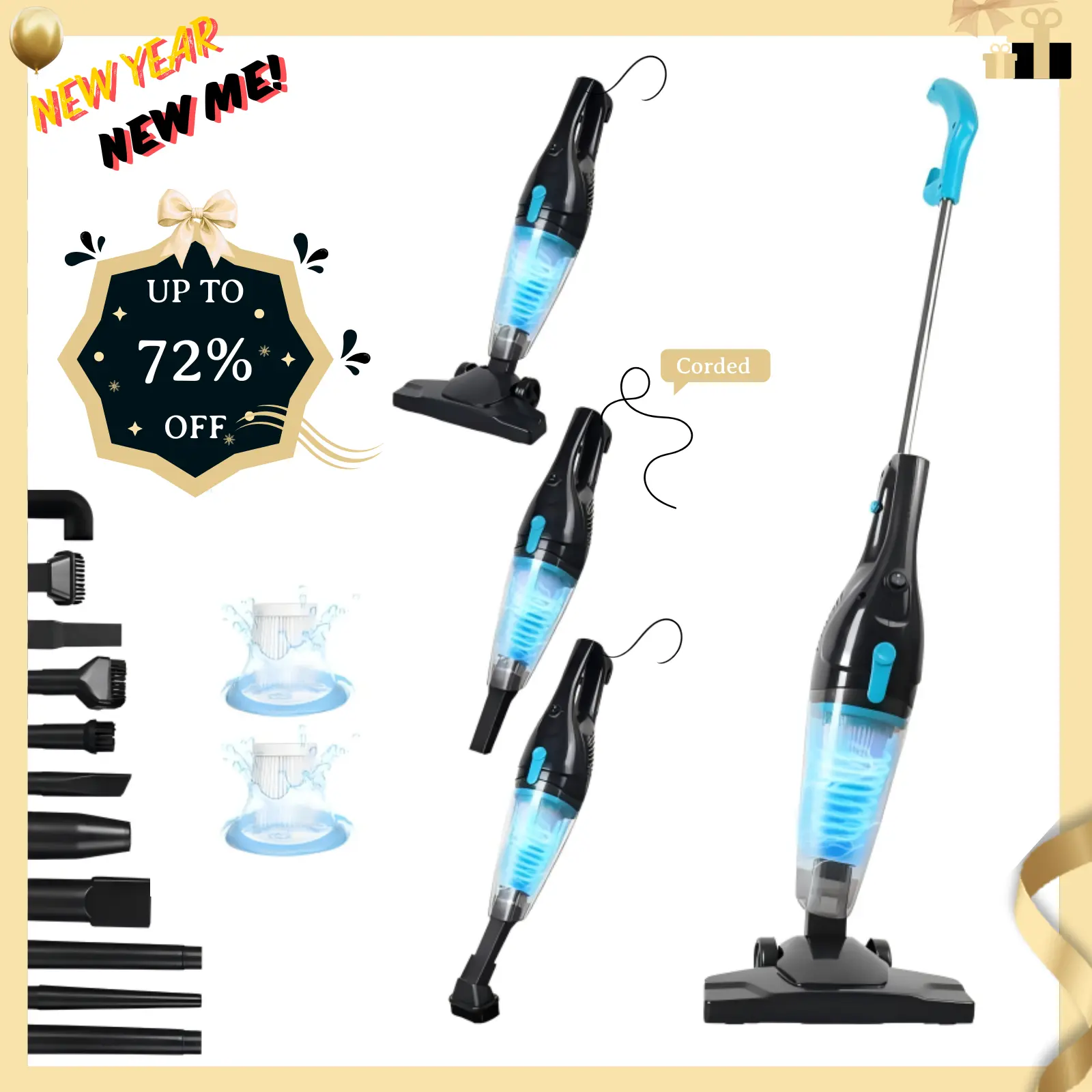 [DealsForYouDays]INTERCLEANER 1701  Corded Stick Vacuum, 15KPa Suction, 400W Motor, 12-in-1 Attachment,Ultra-Lightweight Bagless Upright Vacuum with Handheld for Home Hard Floor Hardwood Floor Pet Hair Car Cleaning home cleaning tools,home appliances