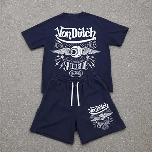 Men’s Summer 2 Piece Set, Hiphop Street Style Personality Letter Print Short Sleeve T Shirt and Drawstring Shorts Matching Outfit, Lightweight Breathable Casual Set for Travel, Streetwear, Beach, Vacation, and Daily Wear