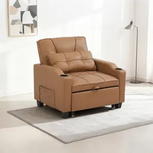 4-in-1 Convertible Sleeper Chair Bed – Pull-Out Sofa Recliner for Small Living Room – Massage Lumbar, USB/Type-C, Cup Holders, Side Pocket