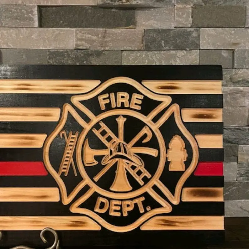 Custom CNC-Made Fireman Wood Flag, Personalization Available via Add-On Note