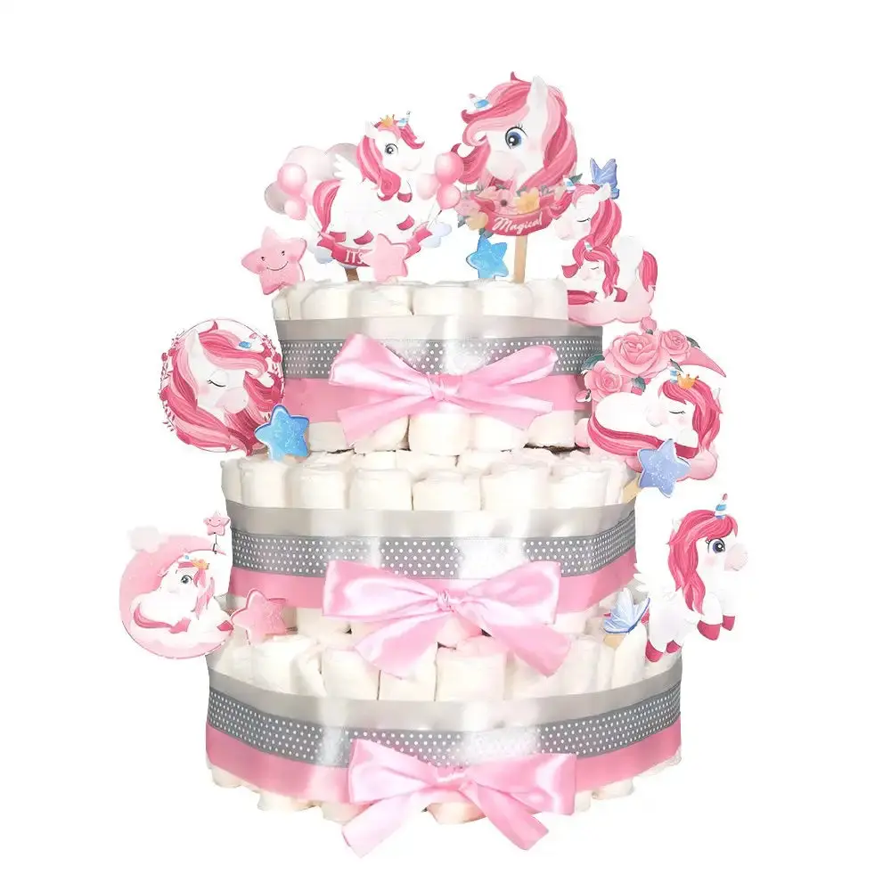 Polka Dot Wood Unicorn Diaper Cake Kit - Decorative, Easy-Install Rubber Accent "It's a Girl" Baby Shower Festive Look Decoration, Home & Party Supplies
