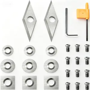 27 Pcs Carbide Turning Tools Set, Tungsten Insert Cutters Kit for Wood Lathe, Includes 11 mm Square Radius, 12 mm and 8.9 mm Round, 30 x 10 mm Diamond Shape, Screwdriver and Screws