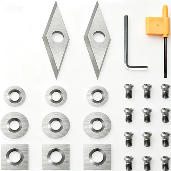 27 Pcs Carbide Turning Tools Set, Tungsten Insert Cutters Kit for Wood Lathe, Includes 11 mm Square Radius, 12 mm and 8.9 mm Round, 30 x 10 mm Diamond Shape, Screwdriver and Screws