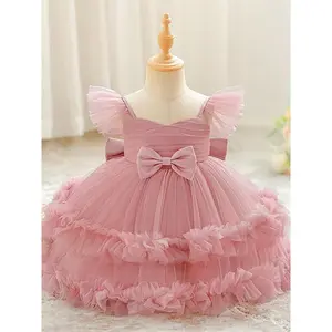 Pink Baby Girl Clothes Toddler Outfit Big Bow Tulle Christening Cocktail Toddler Baptism Pageant Ball Gown Princess Dress for all Season 6 Months to 3 Years(Sheets)