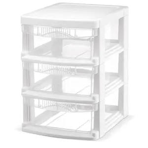 Tribello Mini 3 Drawer Plastic Storage Unit - White Frame with Clear Drawers for Craft Organization