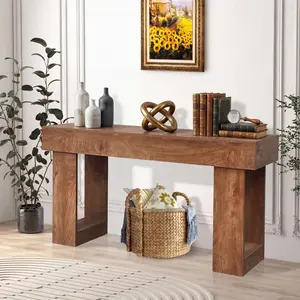 63 Inch Console Table for Entryway, Farmhouse Wood Sofa Table Behind Couch, Rectangular Accent Table for Living Room, Hallway, Entrance, Foyer