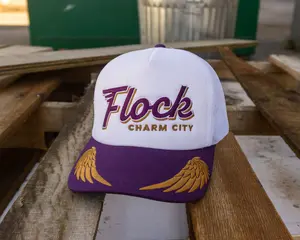 Baltimore Football Foam Trucker Hat Flock Charm City Mesh Back Snapback Adjustable Gameday Vintage Retro