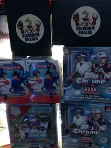 MLBx Football Break #154, 2 2026 Bowman blasters, 2 2025 topps chrome football mega, 1 topps 75th 2026 celebration mega,2 bigwurm breaks box elite style box,