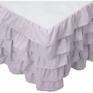Leila Multi-Ruffle Bed Skirt, 1500 Count Quality, Dust Ruffle, 15 inch Drop, Wrinkle and Stain Resistant, MultiRuffle, Full, Floral Lilac