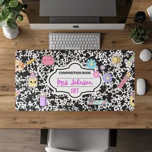 Personalized Art Teacher Desk Mat, Teacher Mousepad, Composition Notebook Mousepad, Gift for Art Teacher, End of Year Teacher Gift, Custom Teacher Mousepad