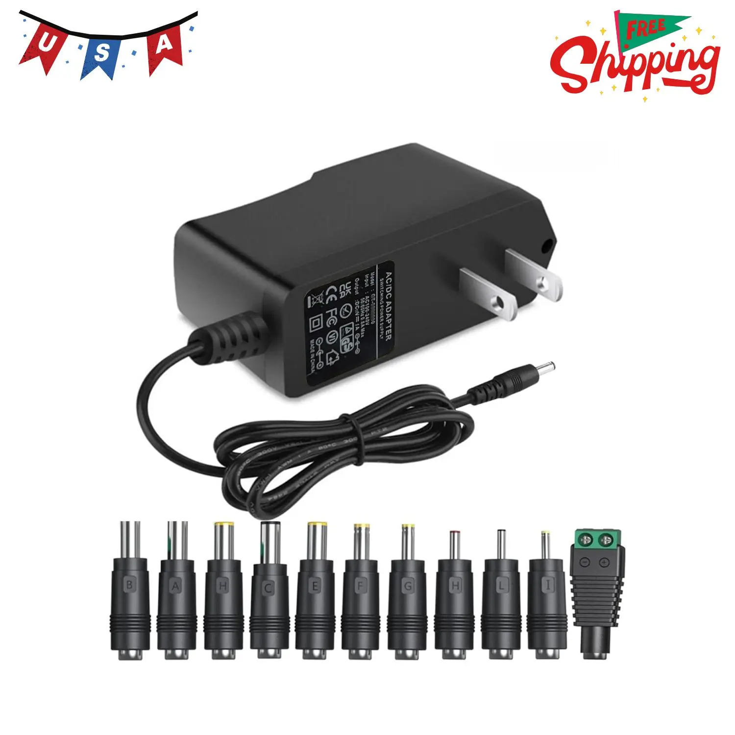 Power Supply 1A 12V AC Adapter with 11 Changeable DC Plug Tips