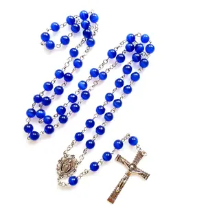 Vintage Rosary Necklace with for Cross Pendant Long Necklaces Religious Catholic