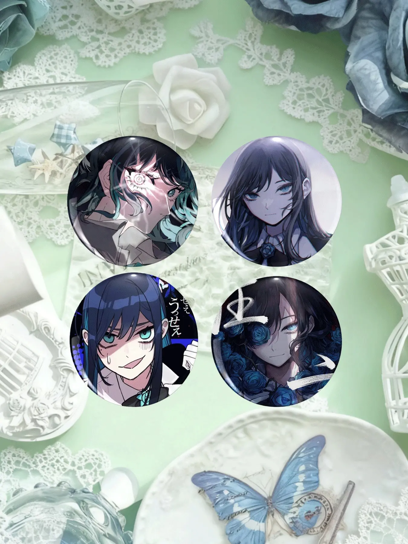 Anime Brooch Badge for Girls, Blue Rose Theme Pin, Cute Teen Style, Limited Edition Collectible Fashion Accessory for Bags & Clothing Decor, Flower Brooch, Brooch Set