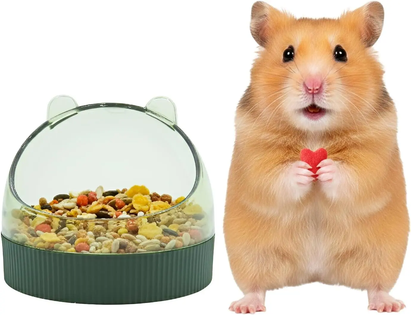 Cute Hamster Food Bowl Brown, Spill Resistant Dome Pet Feeding Dish for Small Animals, Easy Clean Durable Bowl (Green)