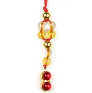 Streath & Power Chinese Necklace with Red Cord Glass Gold Beads & Peanut Pendant for Protection Luck