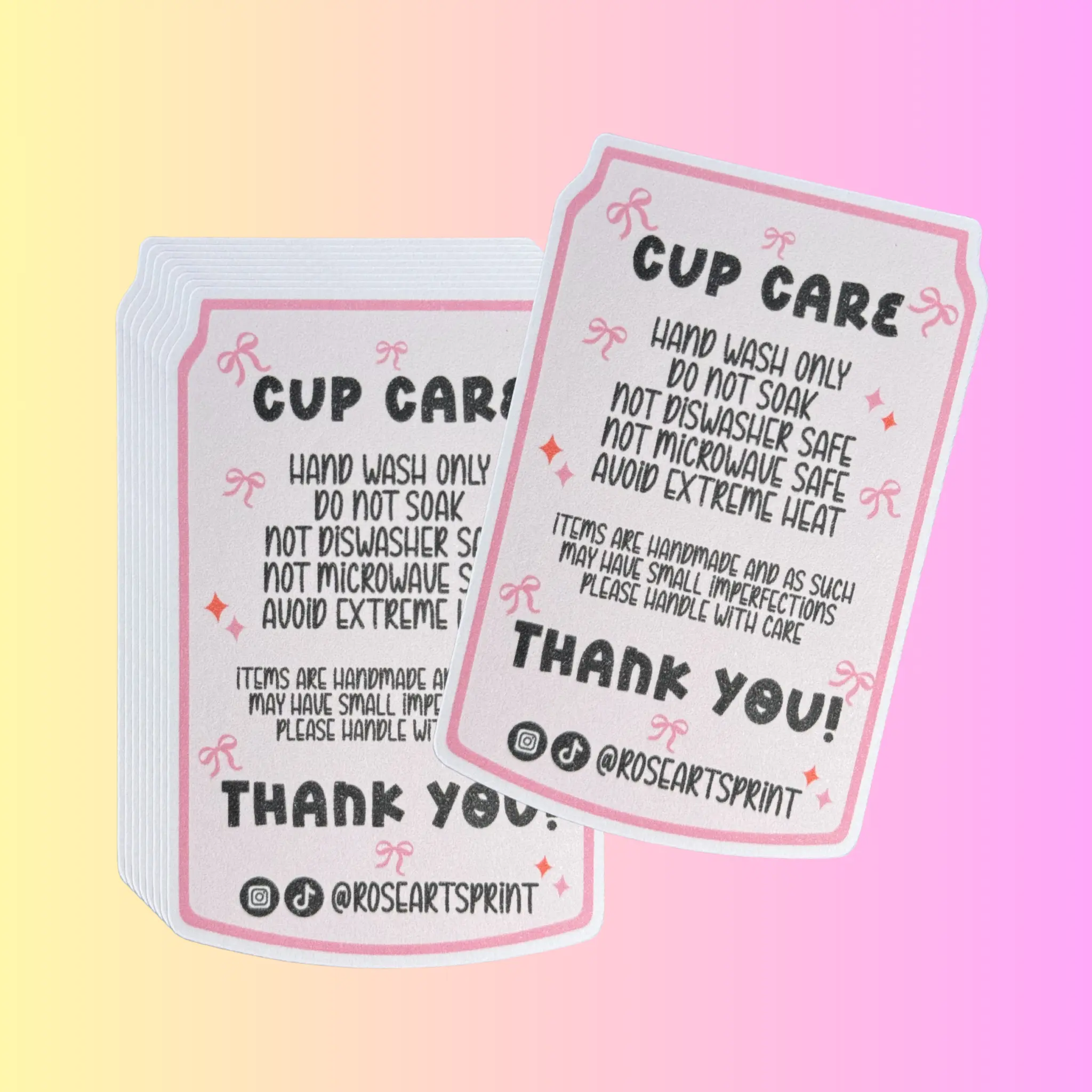 Glass Cup Care Cards for Small Business Packaging