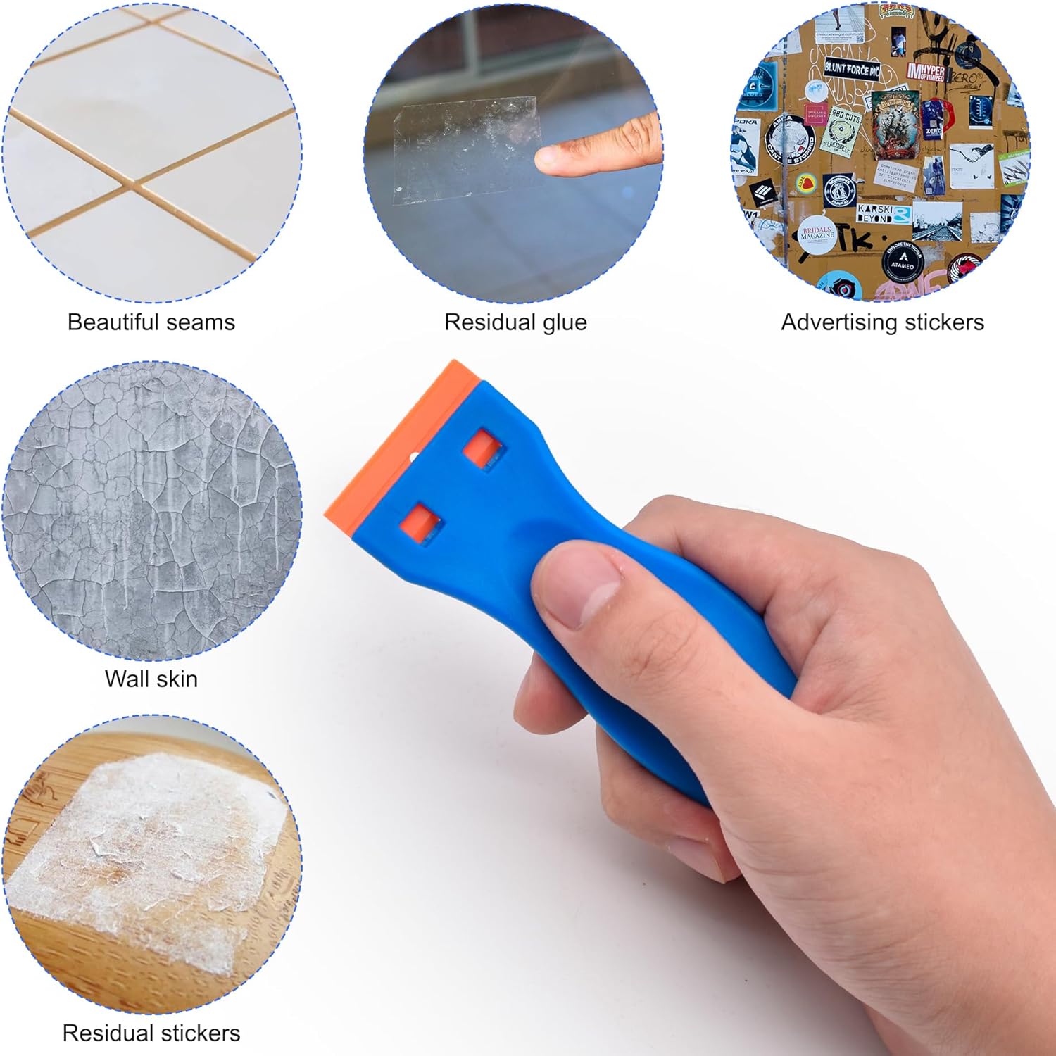 4 Pcs Plastic Razor Blade Scraper and 120 Pcs Blades, Remove Label Decal Tool,Forwithout Scratches Plastic Razor Blade Scraper, Adhesive Remover for Kitchen Appliances,Stickers and Paints on Window