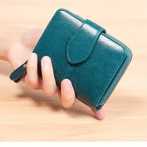 Women's wallet short coin purse card bag leather multi-card slot small wallet female money clip compact wallet cowhide hundred matching